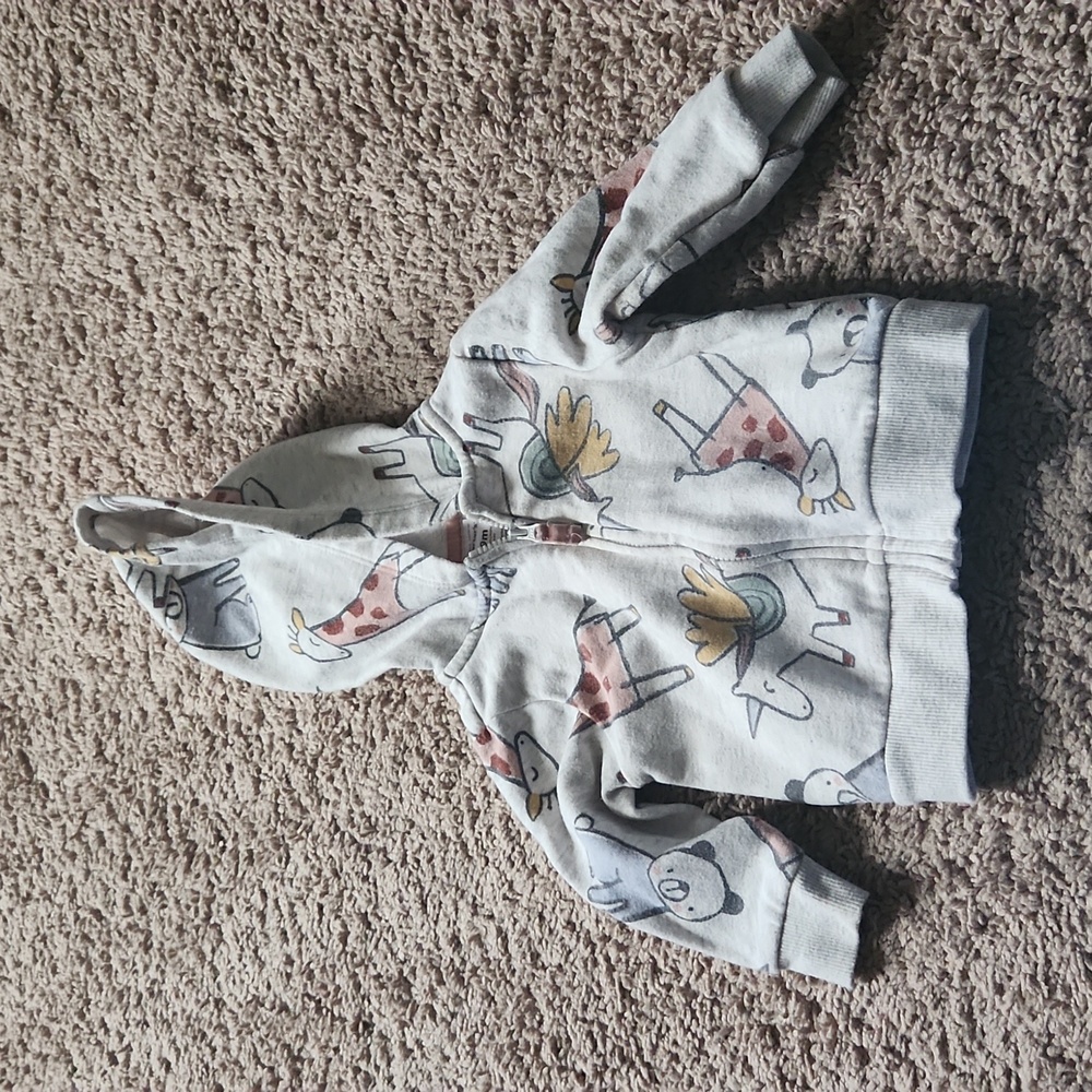 Carter's hoodie 9 months Unicorn light gray zip up jacket
